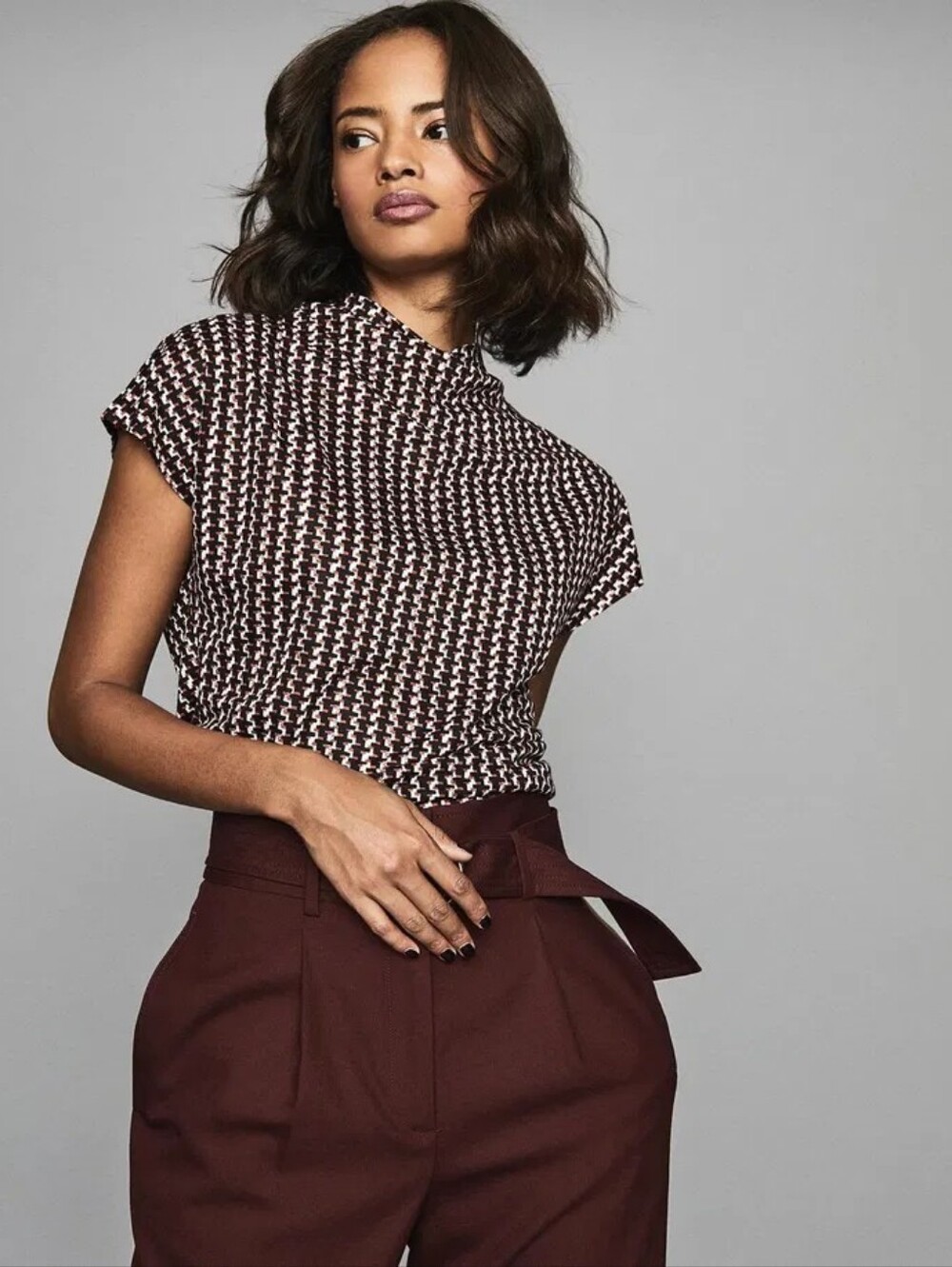 REISS Women Printed High Neck Top Size Mediun